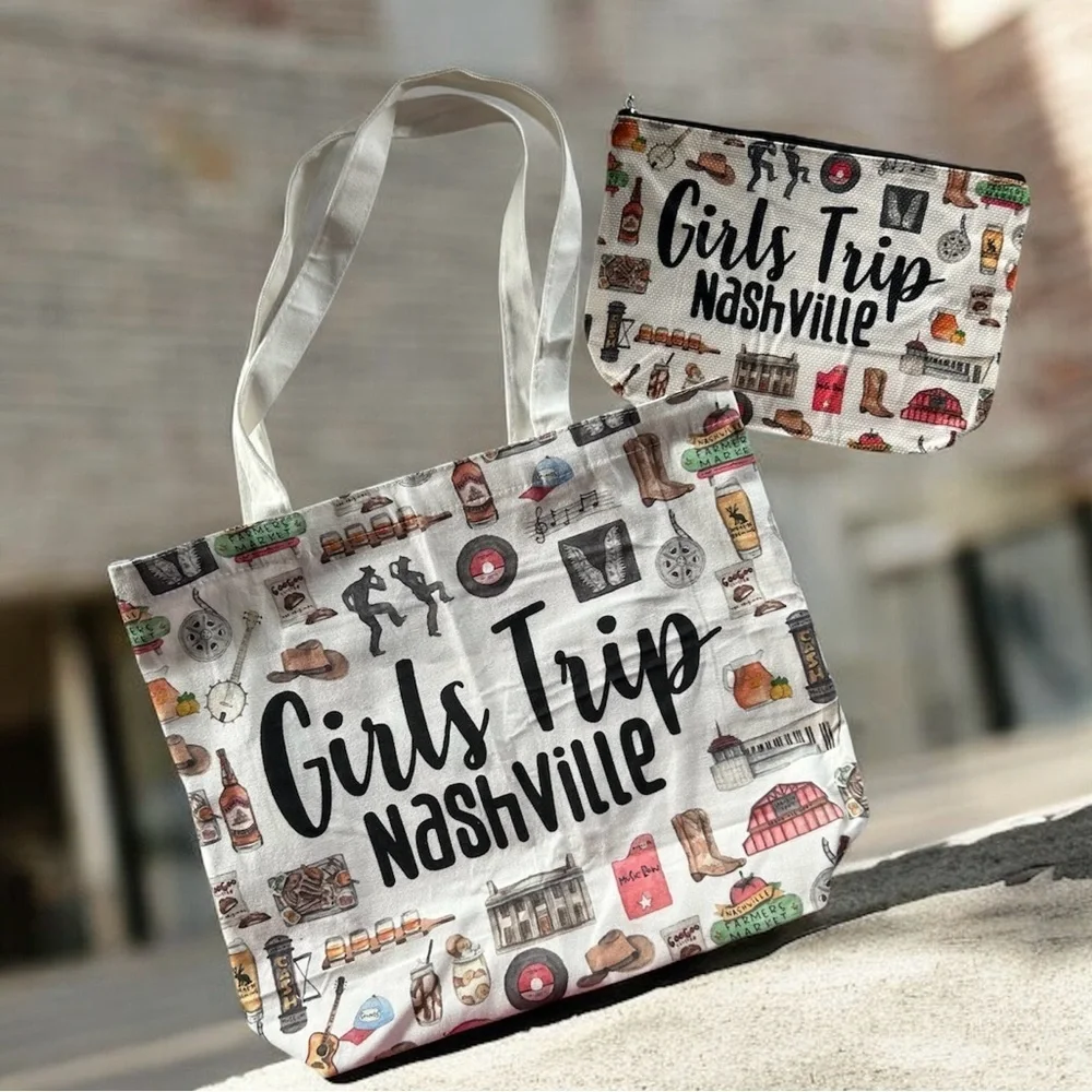 NEW!Girls Trip Nashville Canvas Tote and Pouch Set